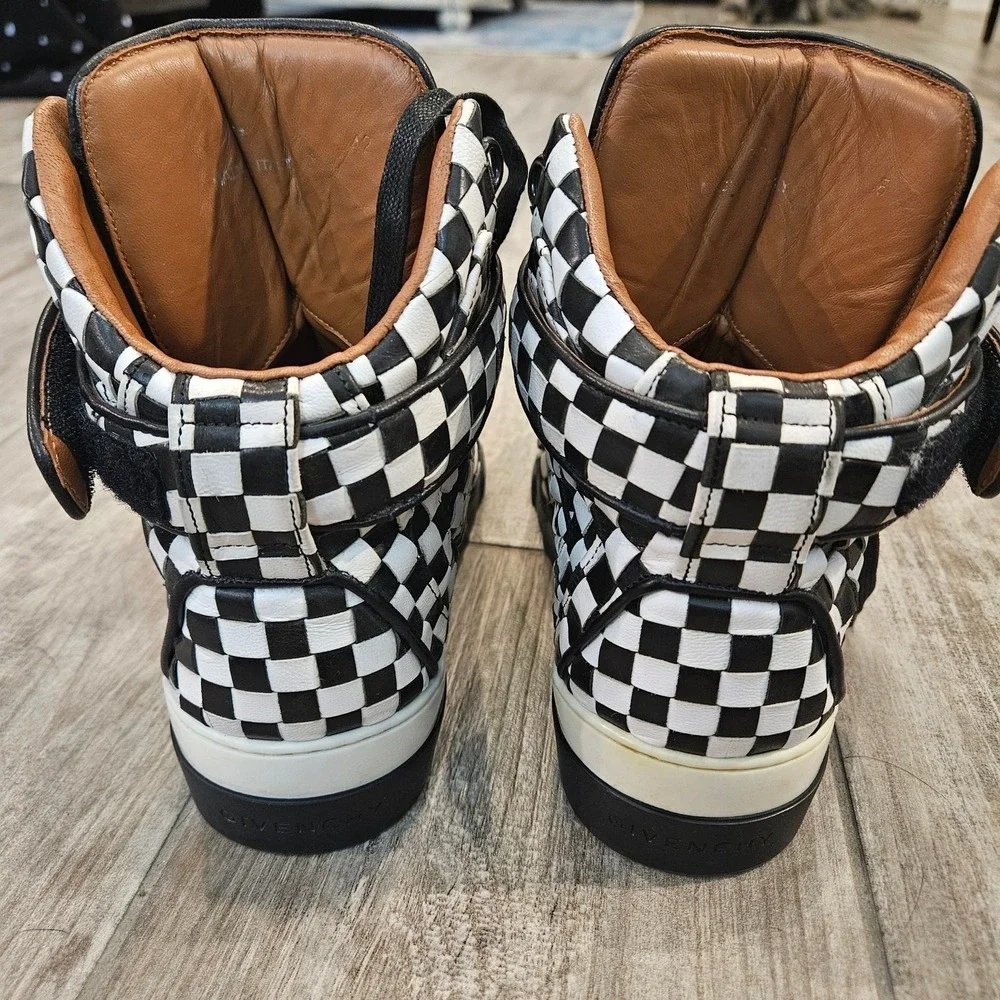 Givenchy Tyson High Top‎ Sneakers Womens Size 37 US 6.5 Checkered Leather Bold